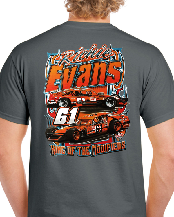 Richie Evans King Of The Modifieds Short Sleeve Tee Shirt Charcoal - Image 4